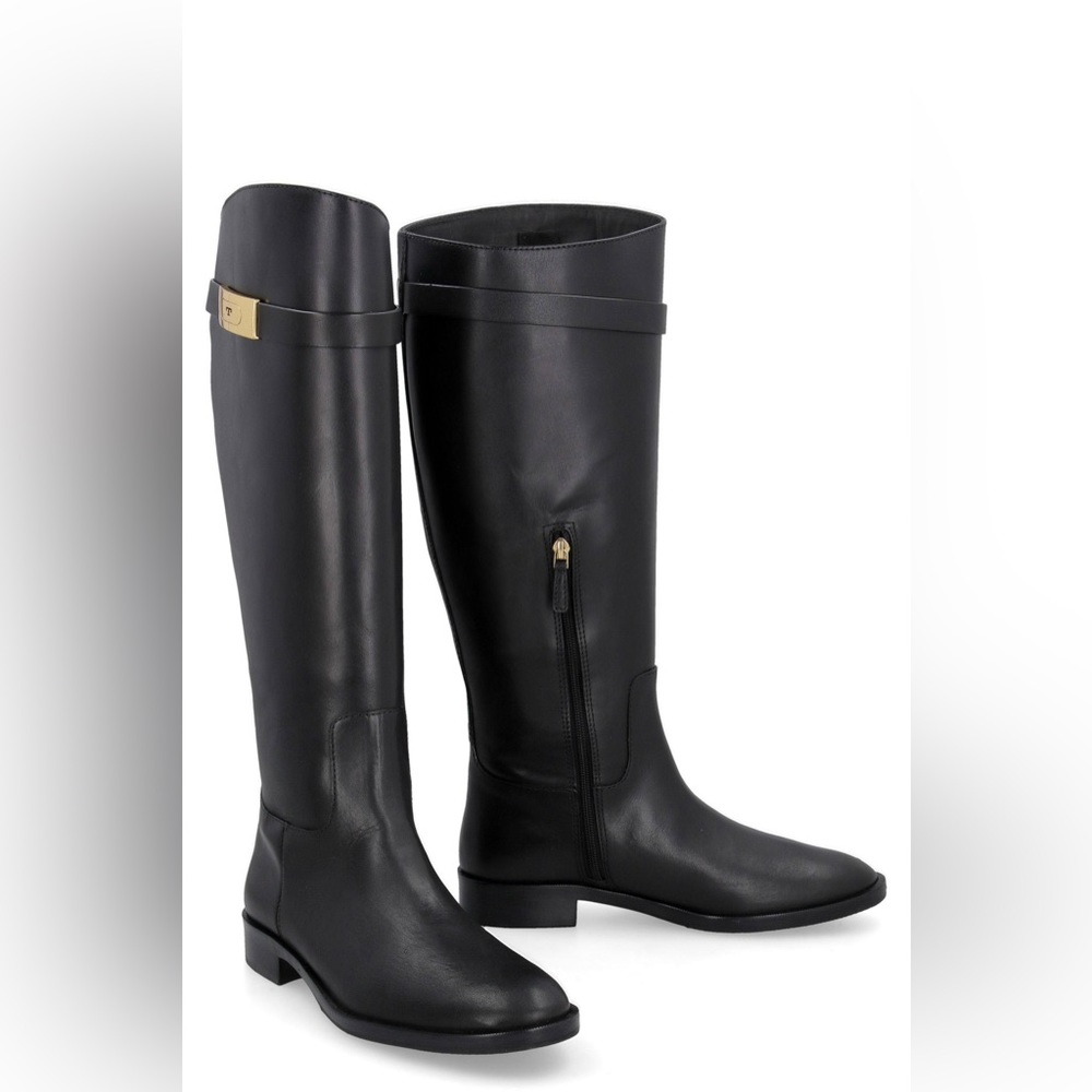 NIB TORY BURCH T HARDWARE RIDING BOOTS BOOT BLACK LEATHER Size 10